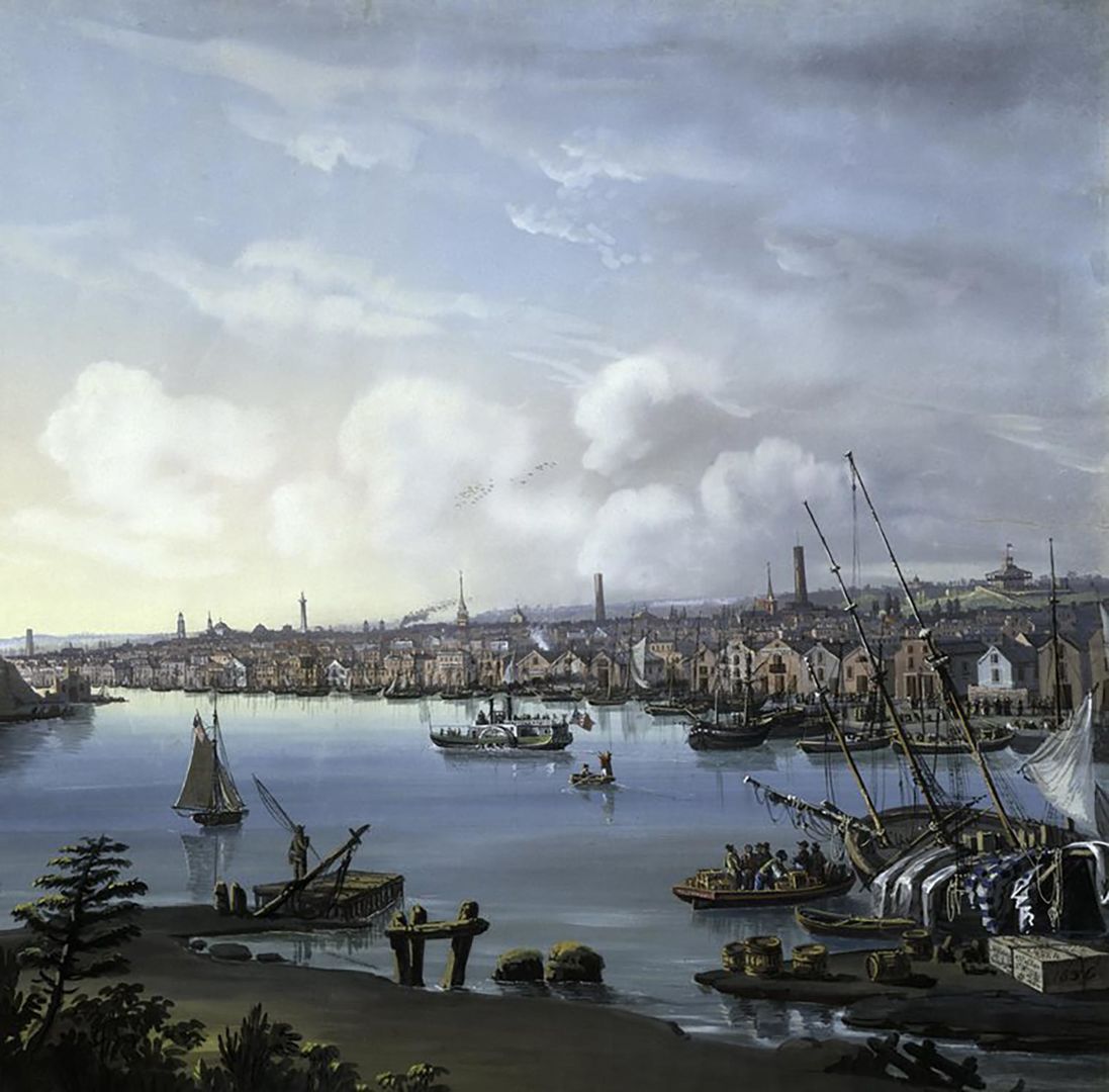 Painting of a view of the port of Baltimore in 1836