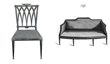 Left: Plate 23 in George Hepplewhite's Cabinet-Maker and Upholsterer's Guide (1788)   Right: Plate 9b in George Hepplewhite's Cabinet­Maker and Upholsterer's Guide (1788)