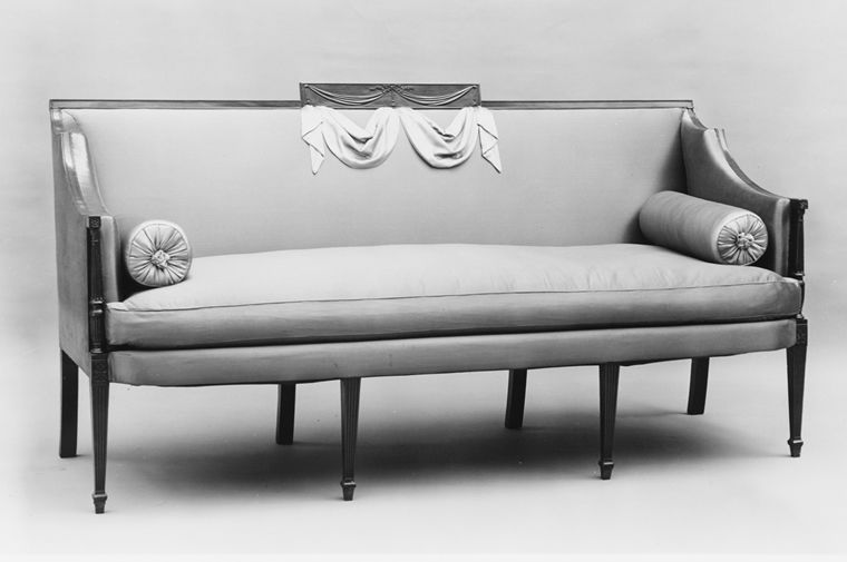 A sofa donated by members of the Committee of the Bertha King Benkard Memorial Fund