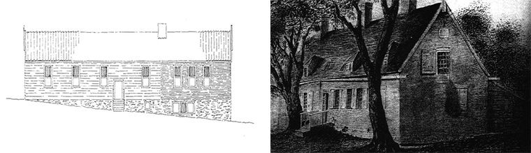 Left: sketch from the reconstruction of the first manor house; Right: sketch of the second manor house.