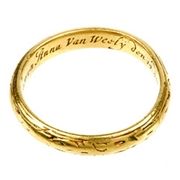 An image of the gold wedding ring that belonged to Van Rensselaer against a white background.