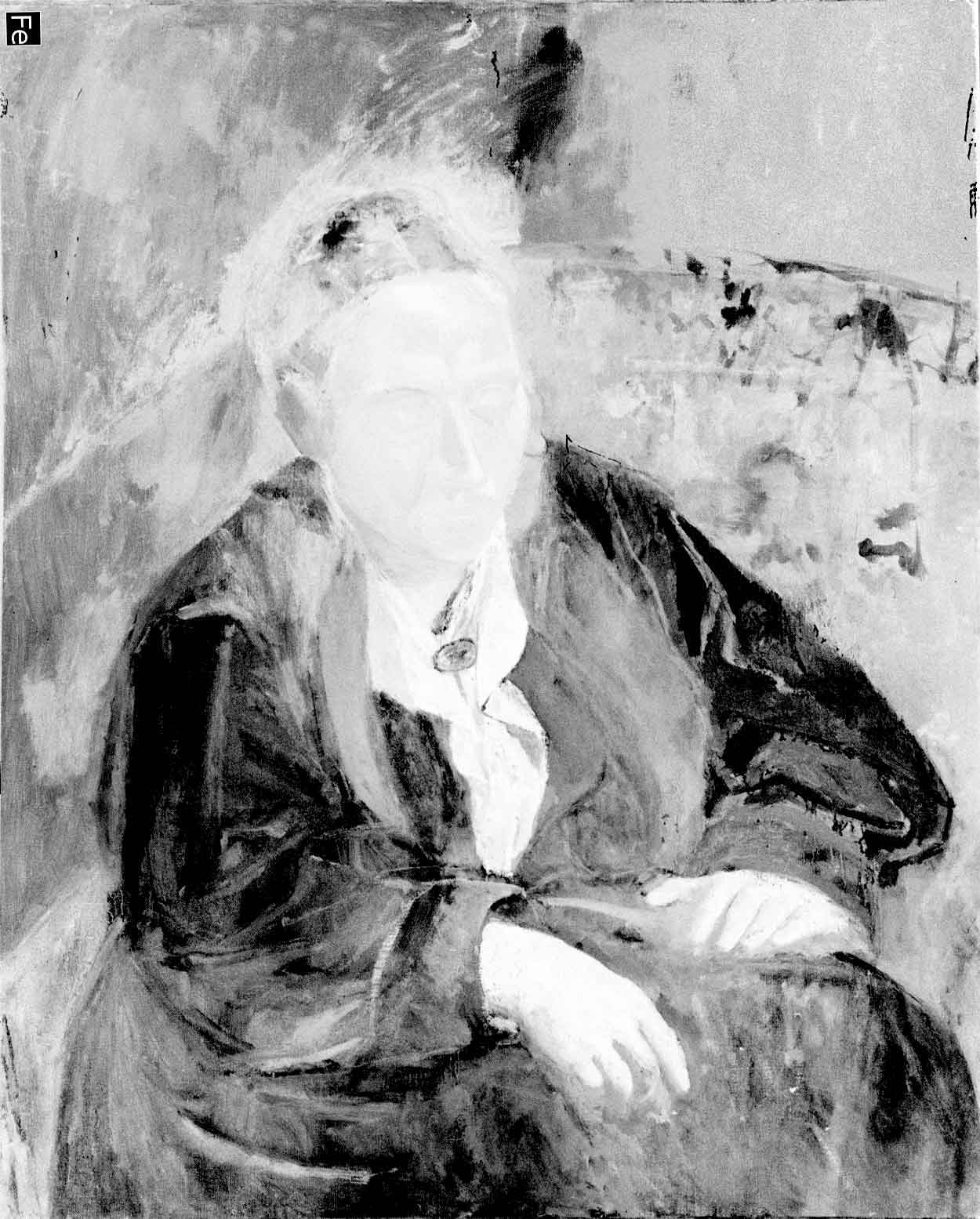 Black-and-white image of entire painting showing previous blurry stages