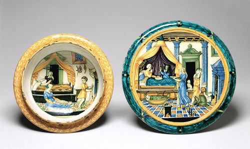 Childbirth Bowl (<i>Scodella</i>) and Tray (<i>Tagliere</i>) with Confinement-Chamber Scenes and Landscape