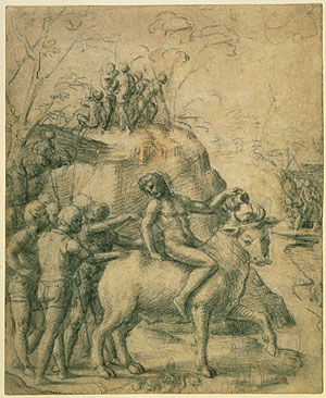 A Man Riding a Bull and Other Figures