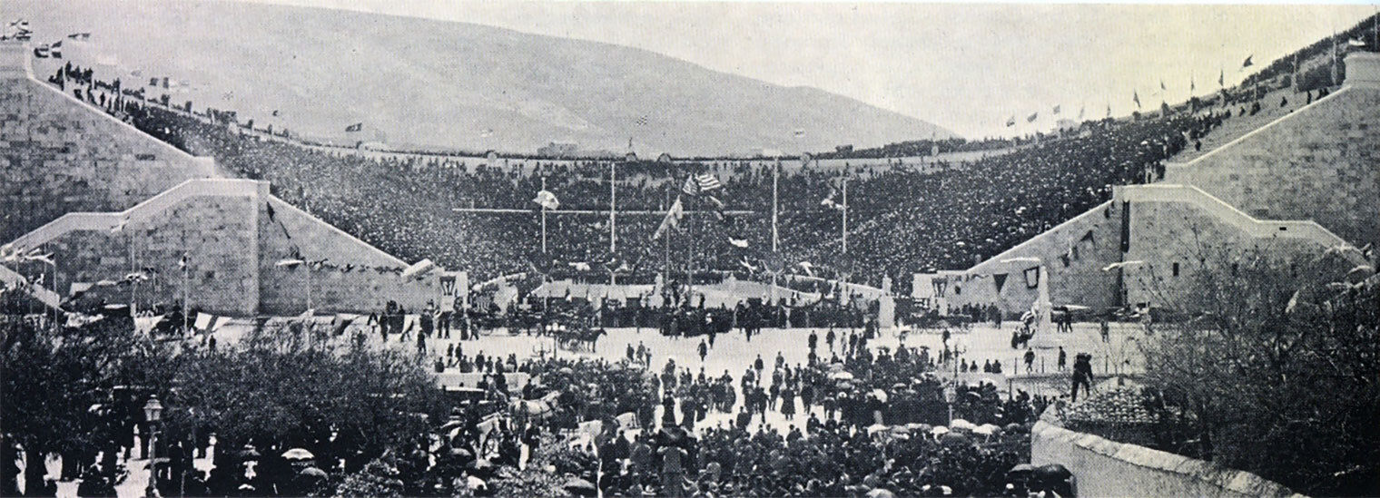 A black and white photo of an Ancient Greek stadium