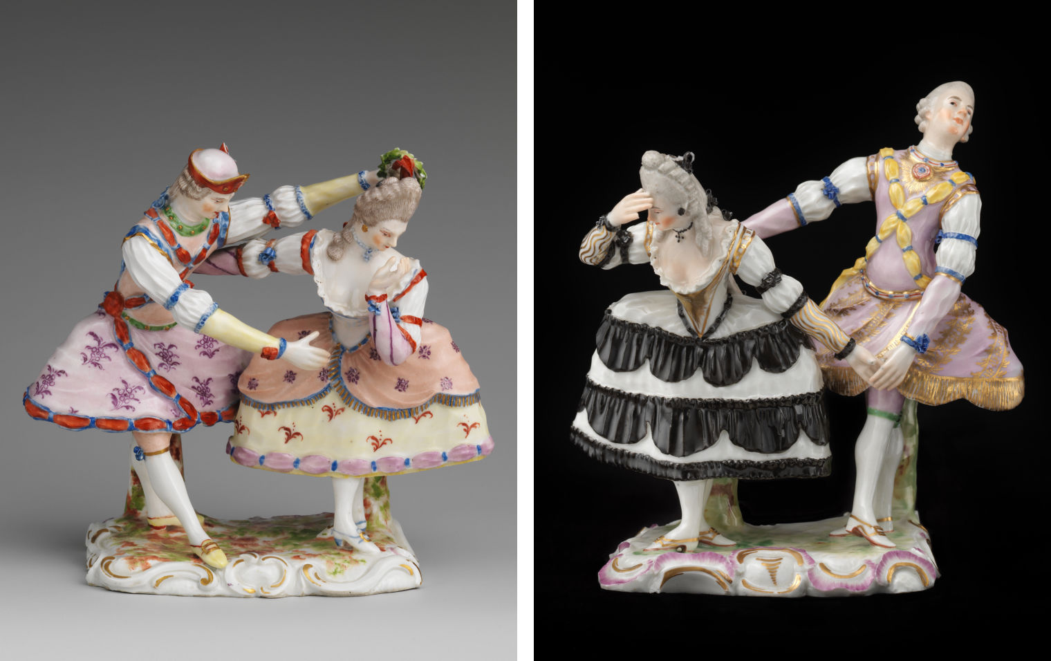 Diptych of two porcelain dancer couples