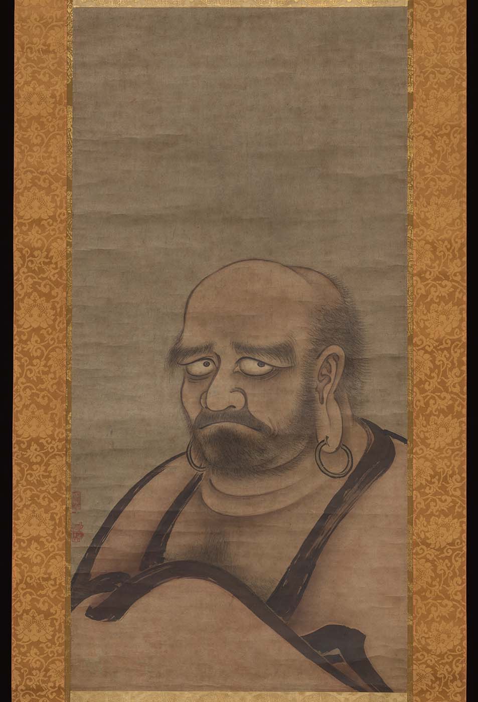 Photograph of painting by Kano Masanobu (ca. 1434– ca. 1530), Bodhidharma in Red Robes, Japan, Muromachi period (1392– 1573), late 15th century. Hanging scroll; ink and color on paper. Image: 35 ⅞ × 17 ⅝ in. (91.2 × 44.8 cm). Purchase, Mary Livingston Griggs and Mary Griggs Burke Foundation and The Miriam and Ira D. Wallach Foundation Funds, and The Vincent Astor Foundation Gift, 2022 (2022.47)