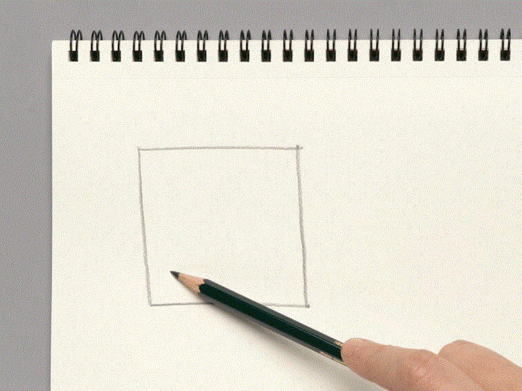 A moving image of a hand using a pencil to make shaded marks, then a stick to smudge the graphite.