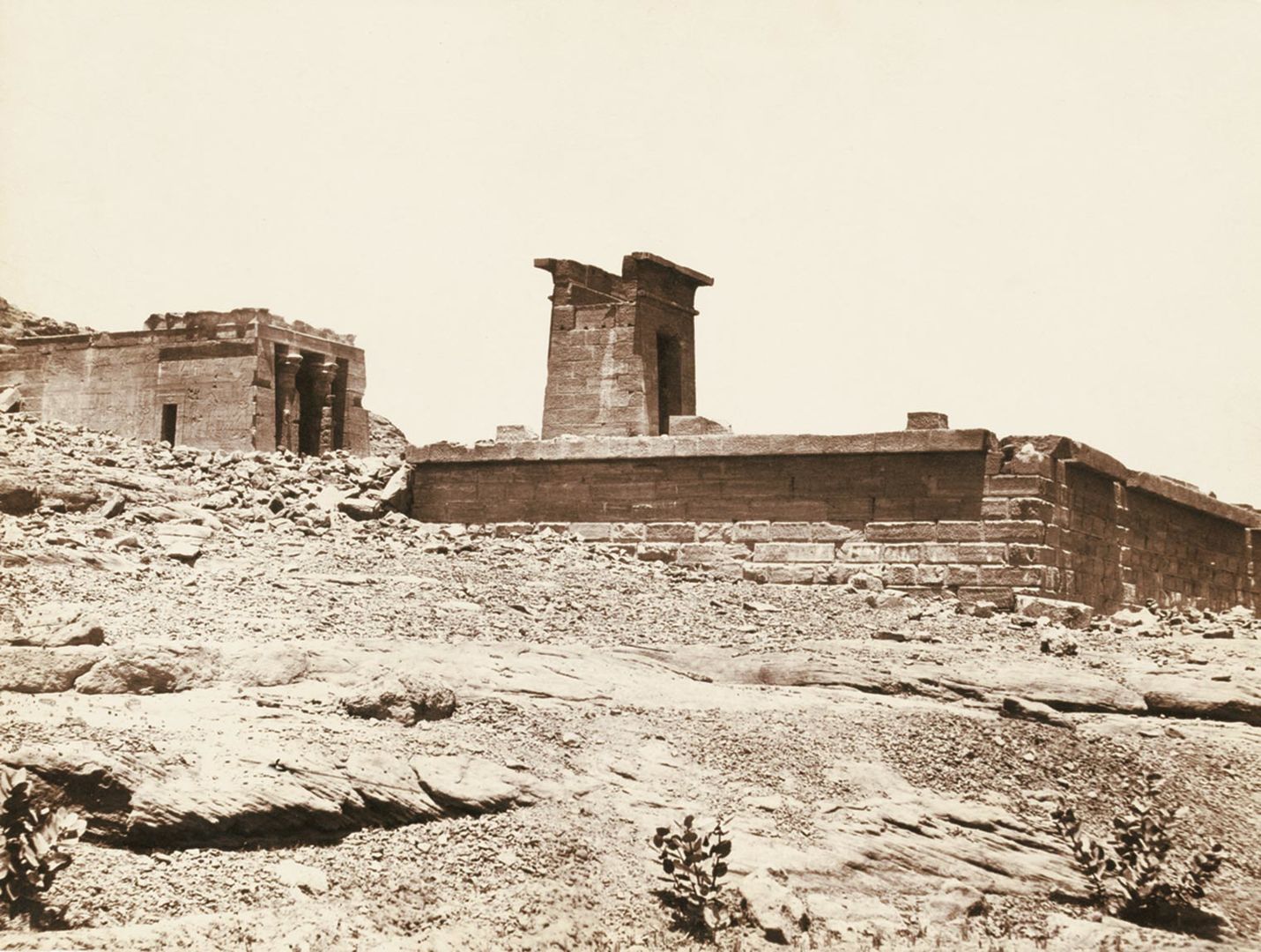 An archival photo of the Temple of Dendur in its original location in Egypt