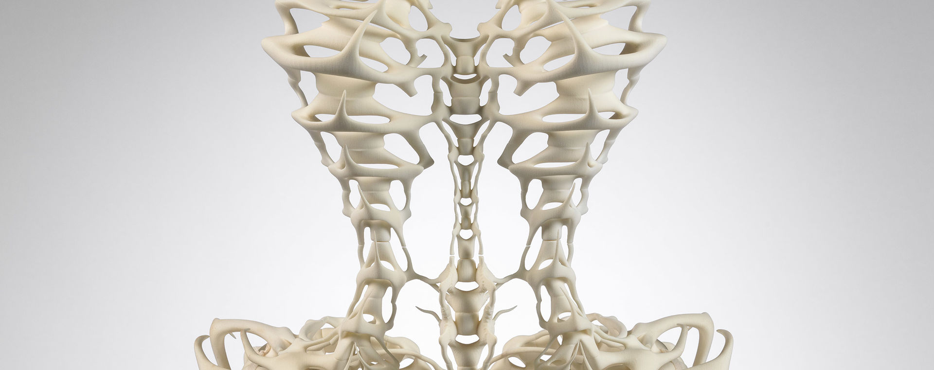 Detail of dress made from fake human bones.