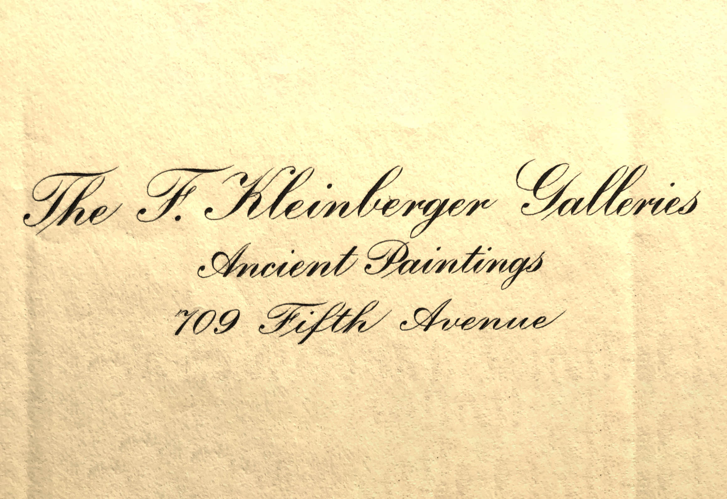 Letterhead on cream-colored paper that reads: The F. Kleinberger Galleries, Ancient Paintings, 709 Fifth Avenue