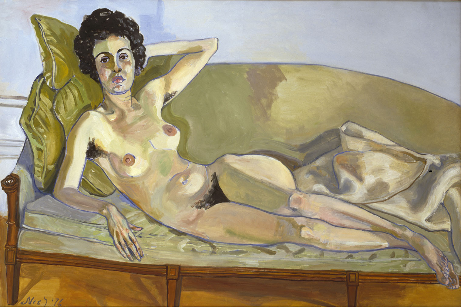 A painting of a nude woman reclining on a sofa