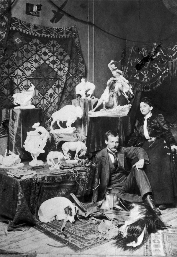 Solon and Emma Borglum in the Artist's Paris Studio, ca. 1899. Collection of Peter Hassrick, Cody, Wyoming