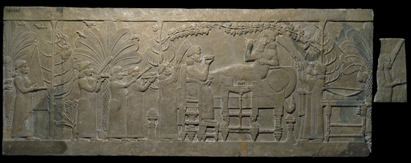 Gypsum alabaster banquet relief of Ashurbanipal