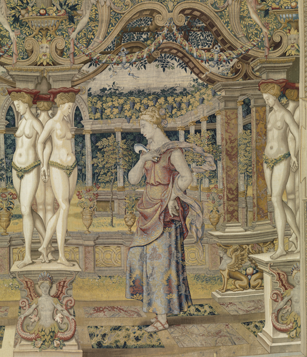 Detail of Pomona, from Vertumnus Appears to Pomona in the Guise of a Vintner tapestry. Design attributed to Pieter Coecke van Aelst, ca. 1544