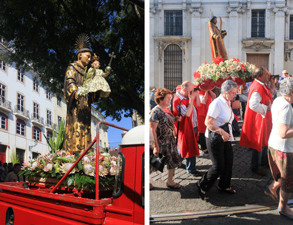 Lifesize statue of St. Anthony being paraded through Lisbon