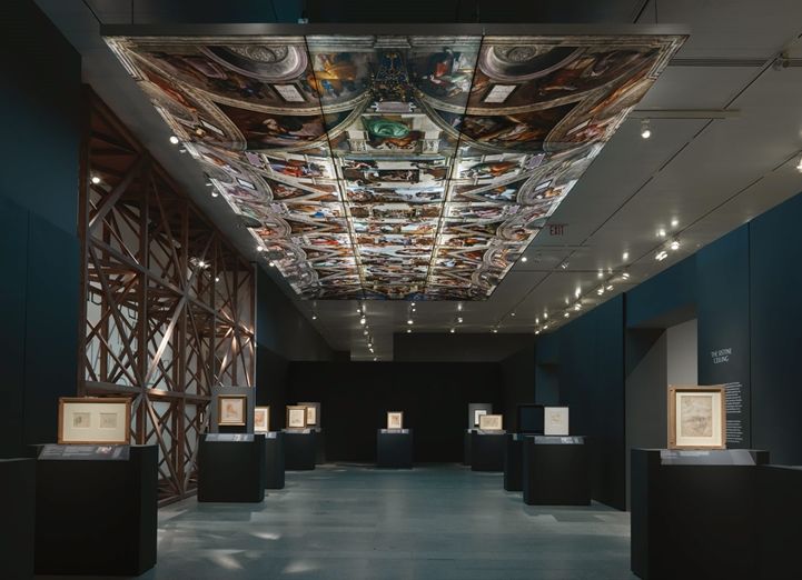 Installation view of 'The Sistine Ceiling' gallery in the Met exhibition 'Michelangelo: Divine Draftsman and Designer'