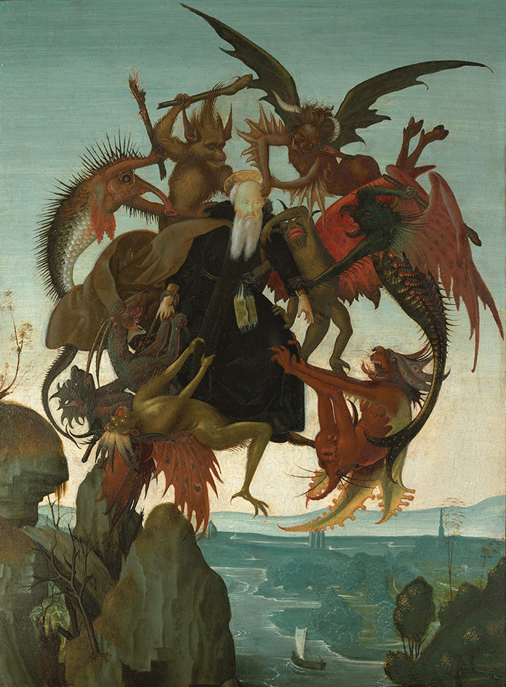 'The Torment of Saint Anthony' by Michelangelo, depicting a human figure being assaulted by a group of demons