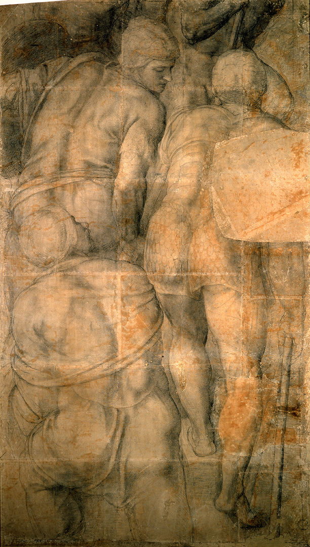 'Cartoon with a Group of Soldiers for the Crucifixion of Saint Peter' by Michelangelo, depicting a group of figures advancing forward