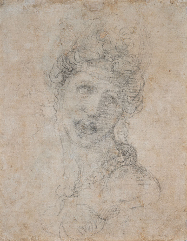 'Female Figure Seen in Bust-Length from the Front (Cleopatra) (recto and verso)' by Michelangelo