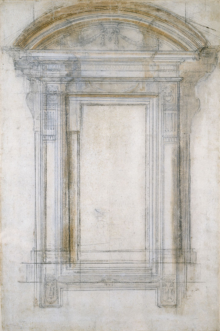 'Design for a window of Palazzo Farnese (recto); Architectural studies (verso)' by Michelangelo