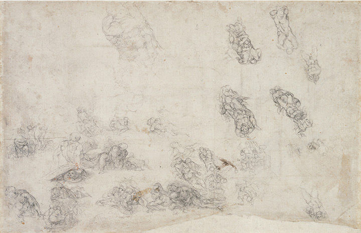 'Sketches for the Lower Left-Hand Corner of the Last Judgment (recto and verso)' by Michelangelo