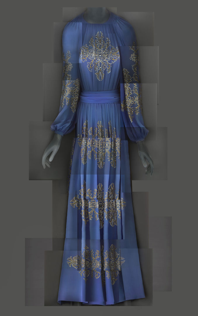 House of Lanvin evening dress featuring numerous designs based in Catholic iconography