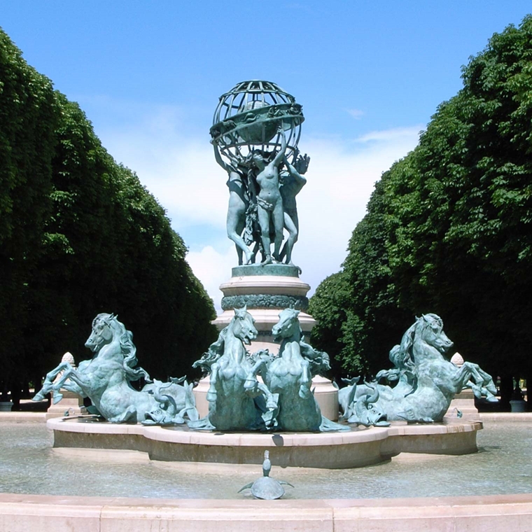 Fountain of the Observatory in Paris featuring "Four Parts of the World Supporting the Celestial Sphere" by Jean-Baptiste Carpeaux