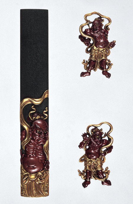 Set of <i>Menuki</i> (Grip Fittings) and <i>Kozuka</i> (By-Knife Handle) with <i>Ni-�</i> (Buddhist Guardian Figures)