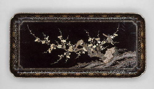 Rectangular Tray with Flowering Plum and Birds