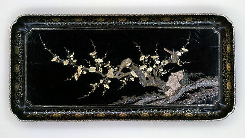 Rectangular Tray With Flowering Plums and Birds