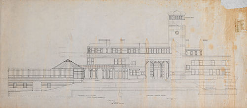 Architectural drawing: Elevation of Laurelton Hall looking south
