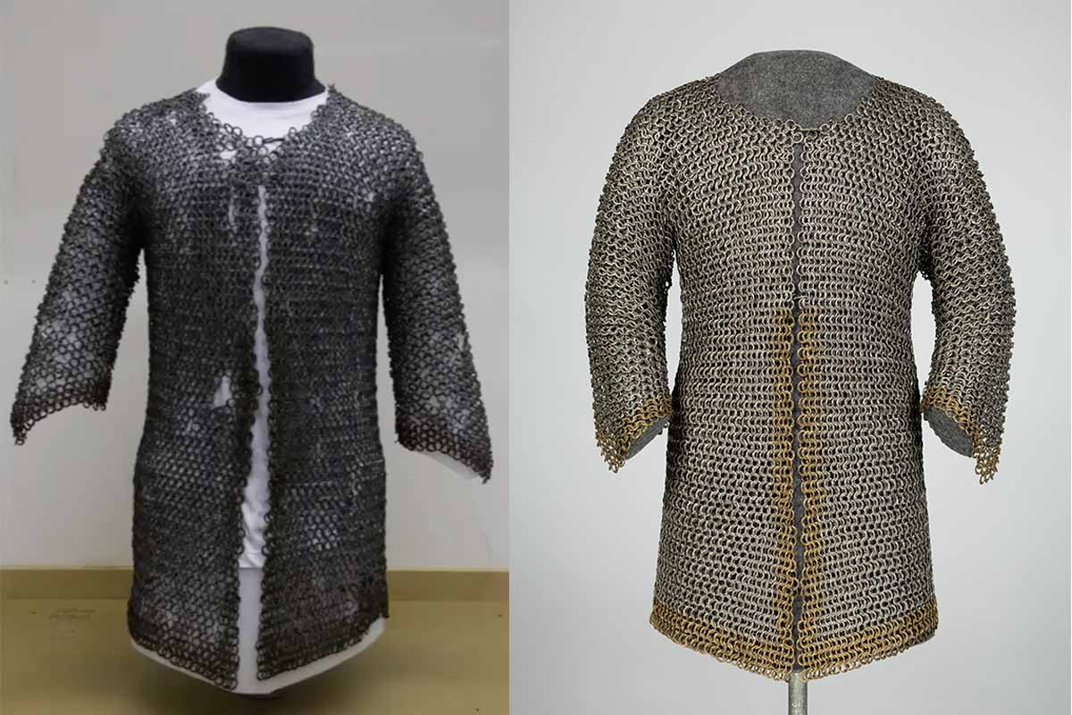 16th century Persian mail shirt before conservation and after