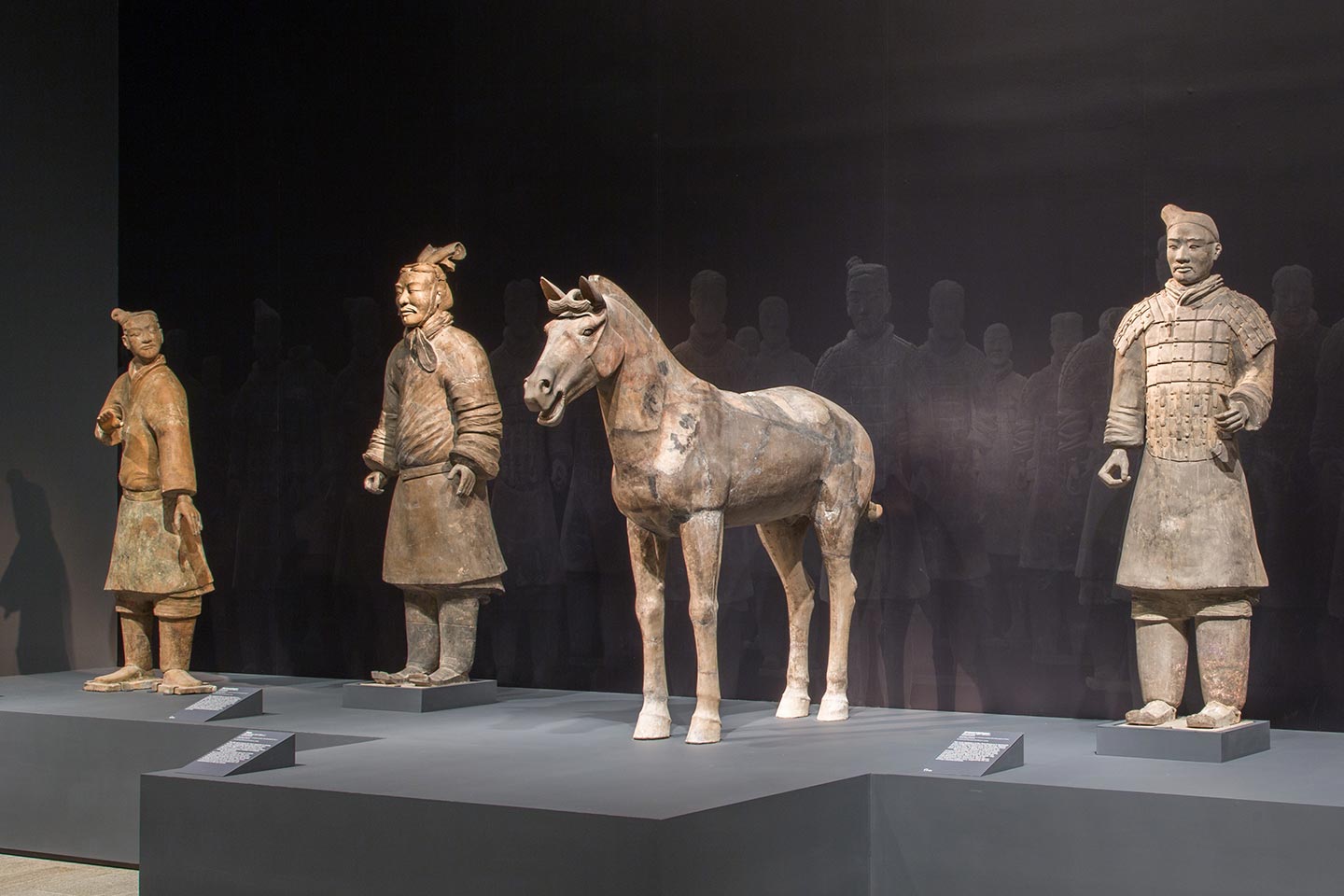 Figures from the terracotta army on display in the exhibition 