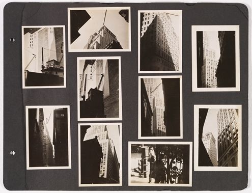 A scrapbook page with dramatic photos of NYC skyscrapers